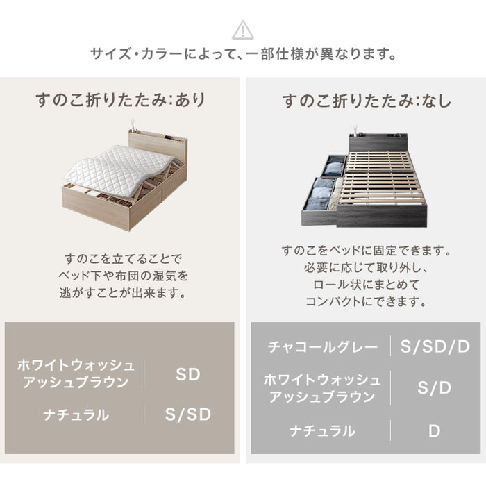 大容量収納ベッド ［ダブル 幅140cm］ 約300L リバーシブル引き出し