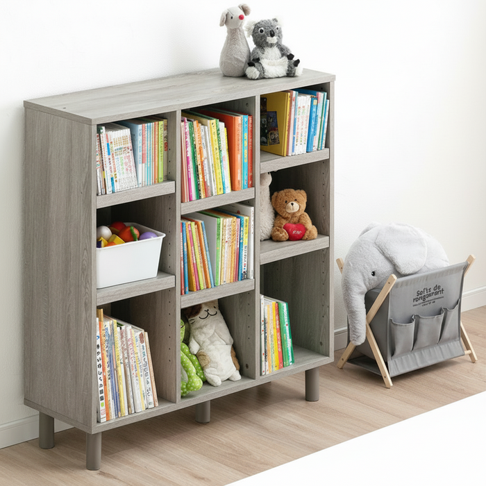 幅90 絵本棚 3段 高さ19段階 おもちゃ収納 木製 収納ラック キッズラック 本棚 ラック〔49600271〕