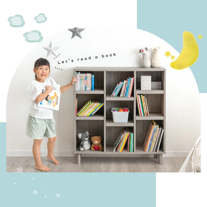 幅90 絵本棚 3段 高さ19段階 おもちゃ収納 木製 収納ラック キッズラック 本棚 ラック〔49600271〕