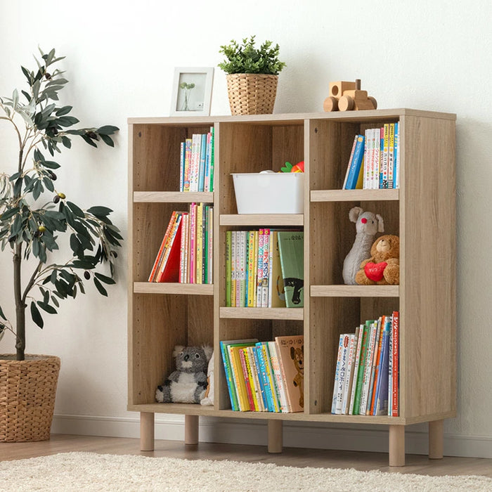 幅90 絵本棚 3段 高さ19段階 おもちゃ収納 木製 収納ラック キッズラック 本棚 ラック〔49600271〕
