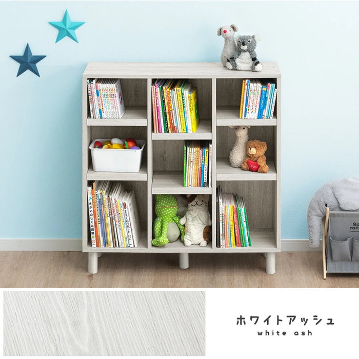 幅90 絵本棚 3段 高さ19段階 おもちゃ収納 木製 収納ラック キッズラック 本棚 ラック〔49600271〕