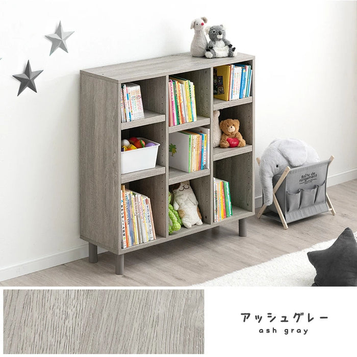 幅90 絵本棚 3段 高さ19段階 おもちゃ収納 木製 収納ラック キッズラック 本棚 ラック〔49600271〕