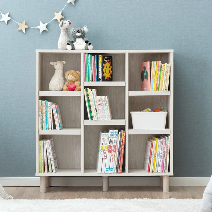 幅90 絵本棚 3段 高さ19段階 おもちゃ収納 木製 収納ラック キッズラック 本棚 ラック〔49600271〕