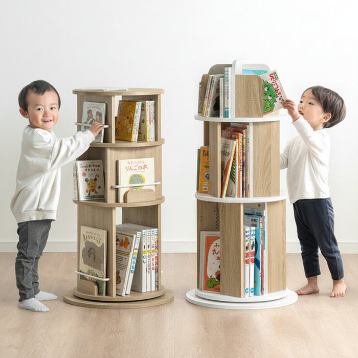 ［4段・図鑑2段・Bモデル］＜倒れにくい安心設計＞回転絵本ラック 図鑑対応 絵本棚 回転本棚 おしゃれ スリム〔49600498〕