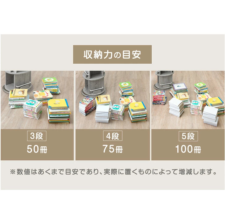 ［4段］回転 絵本棚 図鑑対応 飾り棚 絵本ラック キッズラック 大容量 省スペース 子供部屋 リビング おしゃれ 〔49600316〕