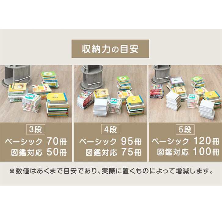 ［4段］回転 絵本棚 図鑑対応 飾り棚 絵本ラック キッズラック 大容量 省スペース 子供部屋 リビング おしゃれ 〔49600316〕