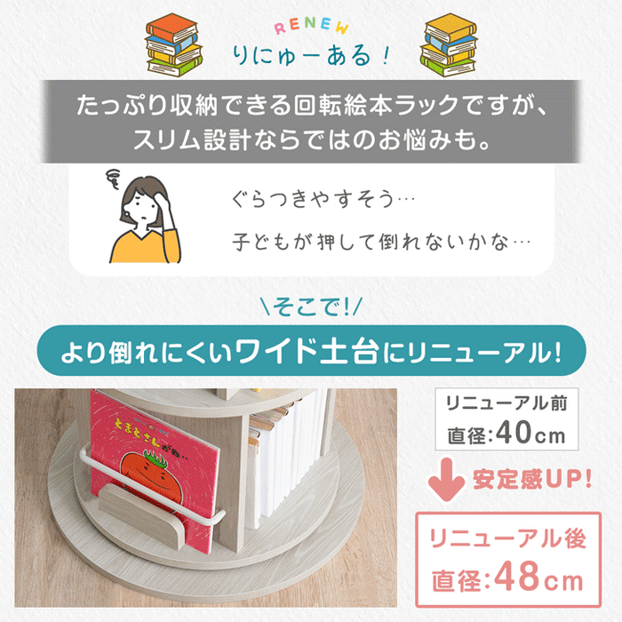 ［4段］回転 絵本棚 図鑑対応 飾り棚 絵本ラック キッズラック 大容量 省スペース 子供部屋 リビング おしゃれ 〔49600316〕