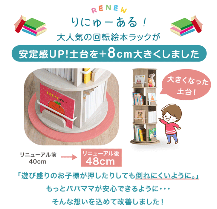 【大決算プライス】回転 絵本棚  5段 飾り棚 絵本ラック キッズラック 大容量 省スペース 子供部屋 リビング おしゃれ 〔49600275〕