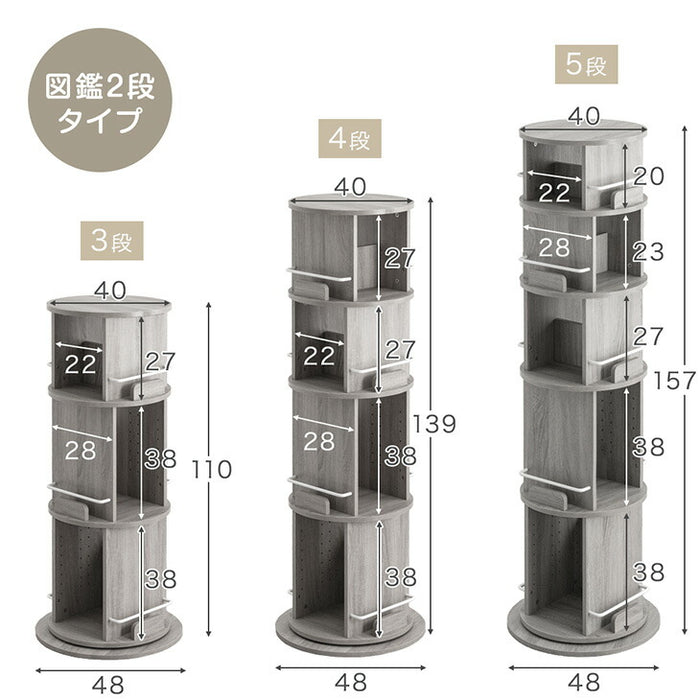 ［4段・図鑑2段・Bモデル］＜倒れにくい安心設計＞回転絵本ラック 図鑑対応 絵本棚 回転本棚 おしゃれ スリム〔49600498〕