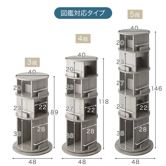 ［3段］回転 絵本棚 図鑑対応 飾り棚 絵本ラック キッズラック 大容量 省スペース 子供部屋 リビング おしゃれ 〔49600315〕