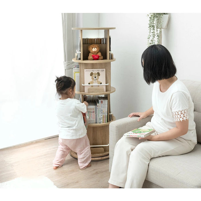 回転 絵本棚  4段 飾り棚 絵本ラック キッズラック 大容量 省スペース 子供部屋 リビング おしゃれ 〔49600274〕