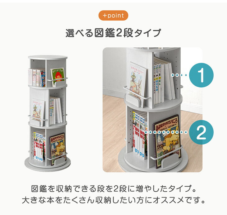 ［4段・図鑑2段・Bモデル］＜倒れにくい安心設計＞回転絵本ラック 図鑑対応 絵本棚 回転本棚 おしゃれ スリム〔49600498〕