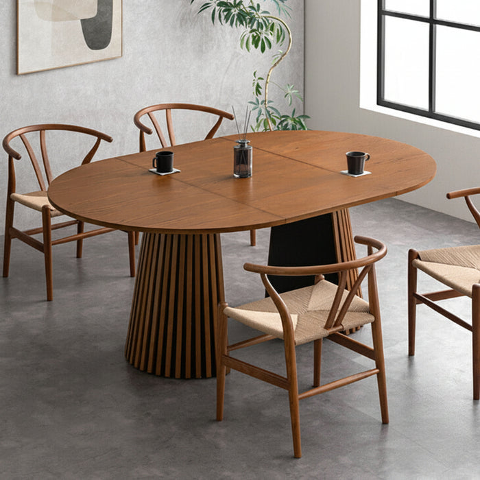 幅120-180cm］伸長式 円形ダイニングテーブル 単品 4人掛け 木製 格子