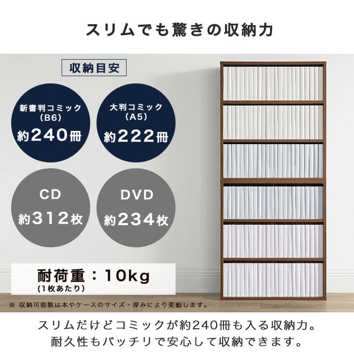 【新発売記念プライス】コミックラック 6段 パンチング&カードスタンド付 有孔ボード 木製 大容量 本棚 カラーボックス〔49600333〕