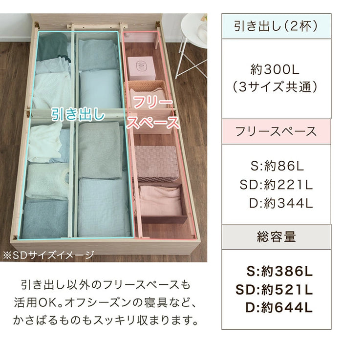 【新発売記念プライス】［シングル］大容量 収納ベッド ライト付 宮付 USBコンセント 引き出し収納 木製 北欧 おしゃれ ベッド〔49600361〕