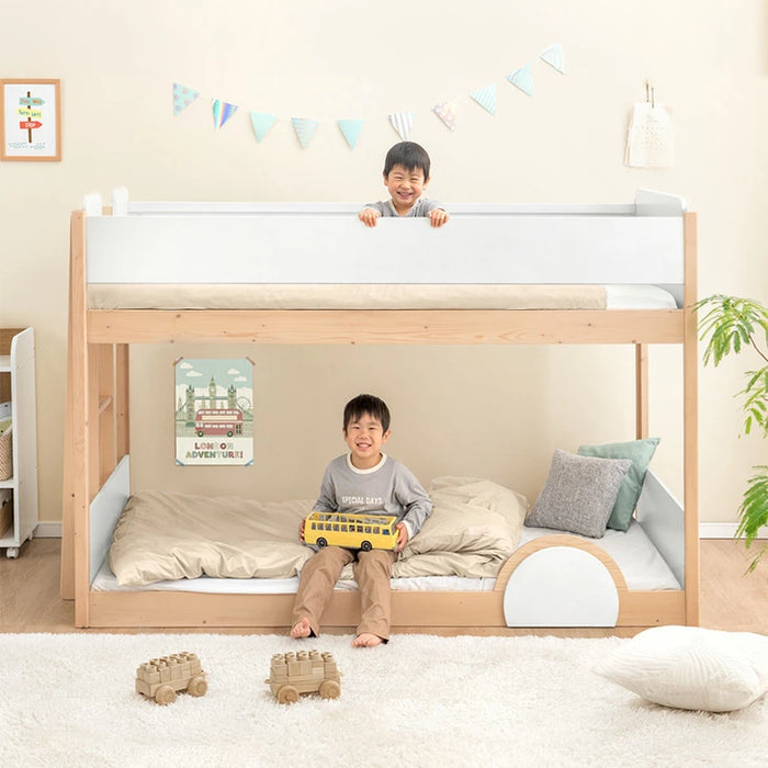 二段ベッド 低ホル 天然木 キッズベッド システムベッド 子供ベッド 子供部屋 おしゃれ【玄関渡し】【超大型商品】〔49600380〕