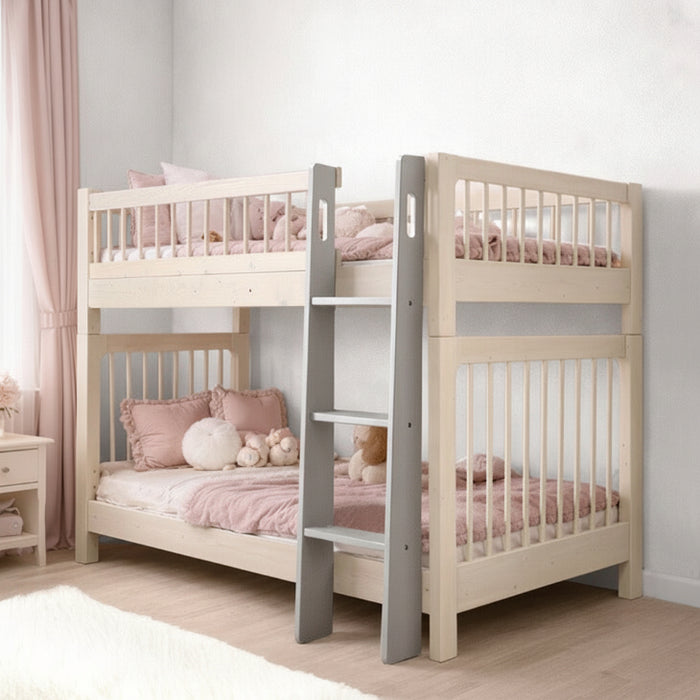 【新発売記念プライス】天然木 二段ベッド 高さ3段階調整 分離 左右組み替えOK ロータイプ140cm【超大型商品】〔49600381〕