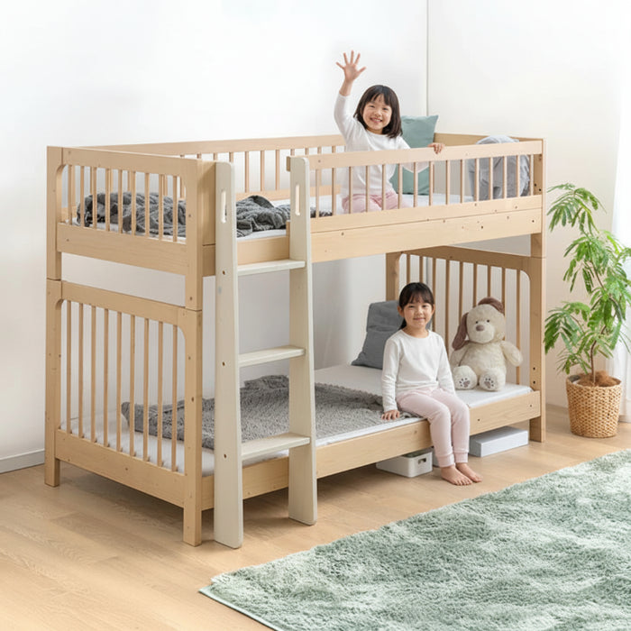 【新発売記念プライス】天然木 二段ベッド 高さ3段階調整 分離 左右組み替えOK ロータイプ140cm【搬入設置込み】【超大型商品】〔99900163〕