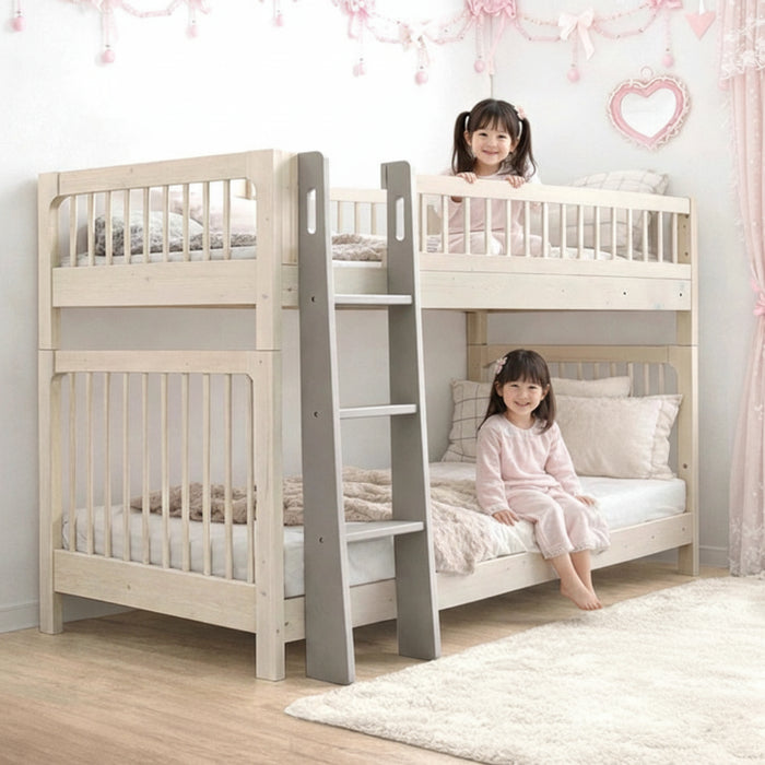 【新発売記念プライス】天然木 二段ベッド 高さ3段階調整 分離 左右組み替えOK ロータイプ140cm【搬入設置込み】【超大型商品】〔99900163〕