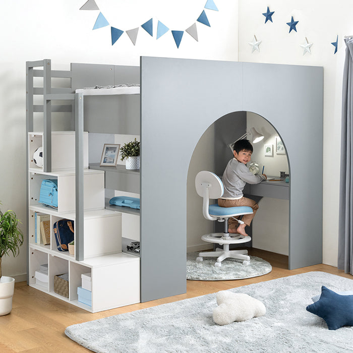 【新発売記念プライス】ロフトベッド シングル 木製 階段 収納 デスク 学習机 システムベッドHIDE-A ARCH 【超大型商品】〔49600384〕