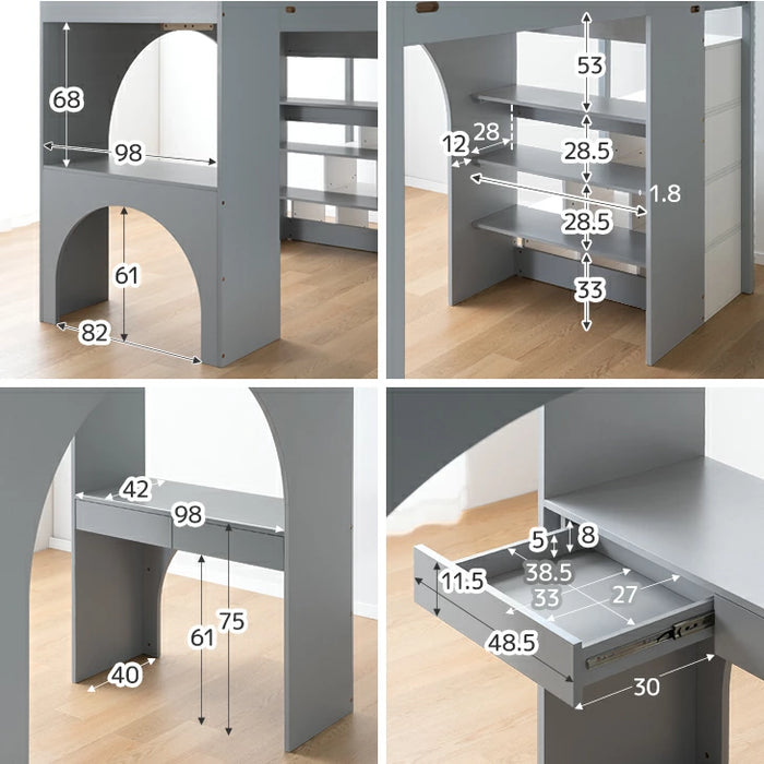 【新発売記念プライス】ロフトベッド シングル 木製 階段 収納 デスク 学習机 システムベッドHIDE-A ARCH 【超大型商品】〔49600384〕