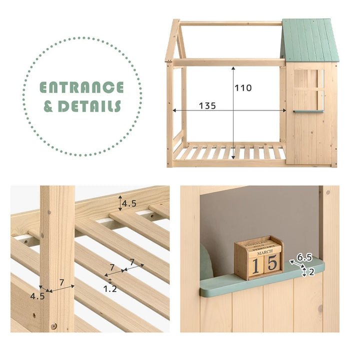 秘密基地になる キッズベッド 屋根付き 左右組み替えOK ロータイプ HIDE-A ROOF 【玄関渡し】【超大型商品】〔49600385〕