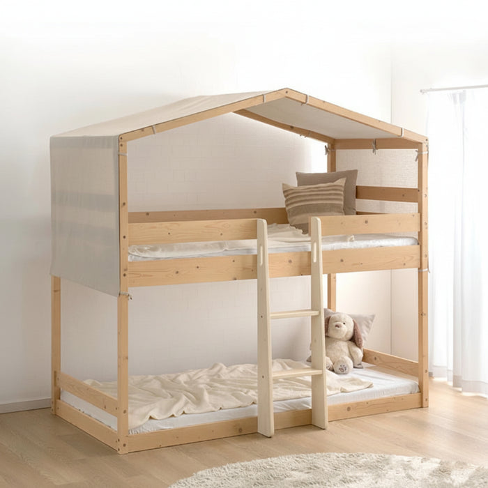 【アウトレット 撮影品】屋根付き 二段ベッド 天然木 垂直はしご 角丸設計 北欧 キッズベッド HIDE-A HOUSE【玄関渡し】【超大型商品】〔4960038601out・out2764〕