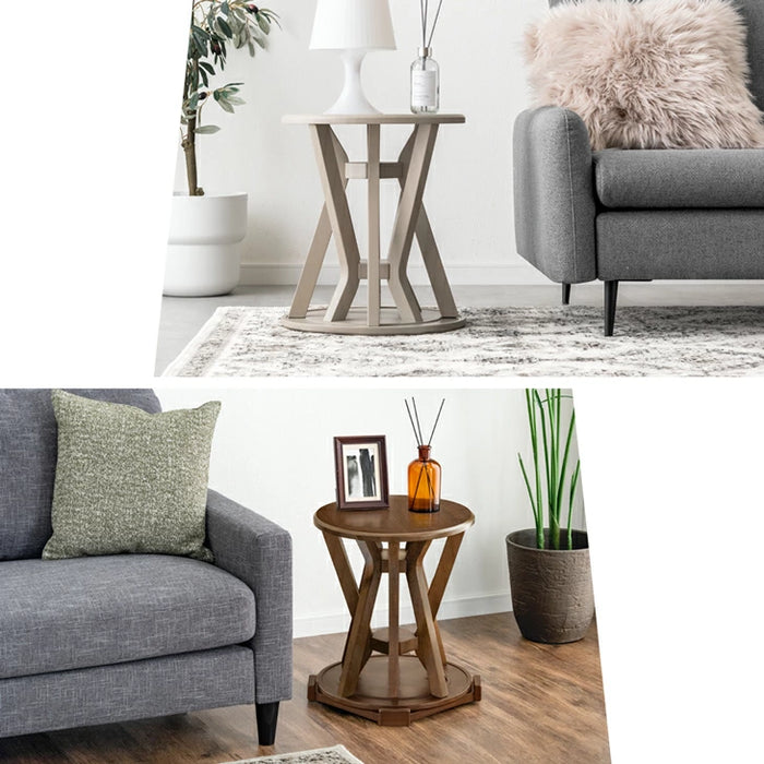 【新発売記念プライス】サイドテーブルになる スツール 2脚セット 天然木 スタッキング円形 北欧〔49600402〕