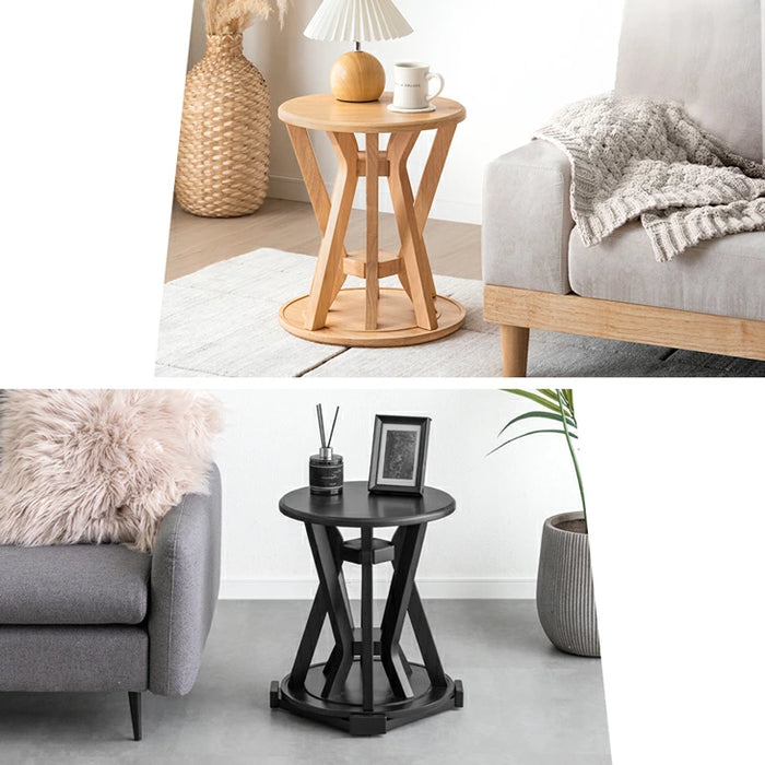 【新発売記念プライス】サイドテーブルになる スツール 2脚セット 天然木 スタッキング円形 北欧〔49600402〕