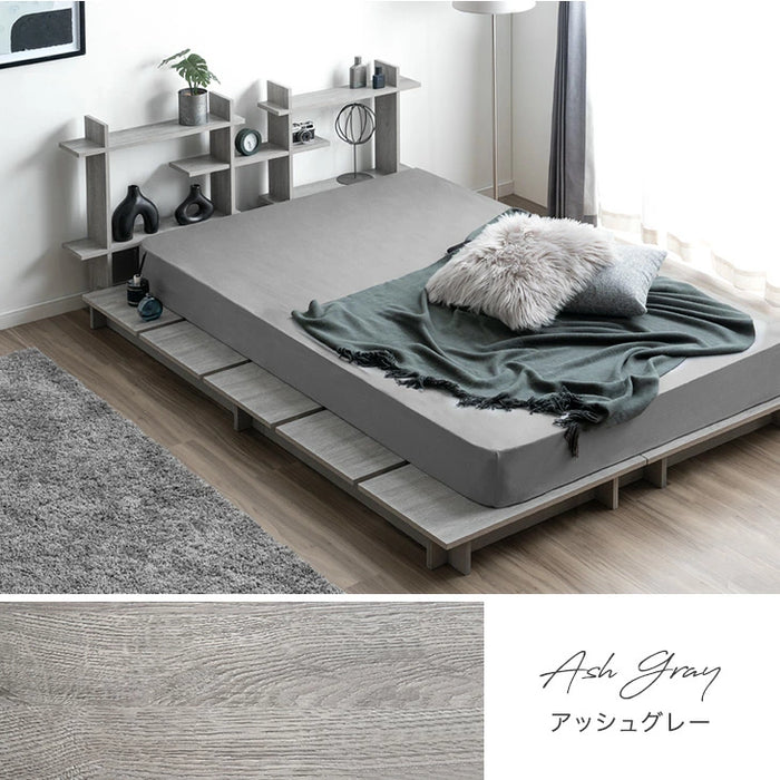 【新発売記念プライス】［ダブル］ディスプレイを愉しむ。ステージベッド 宮棚付き ベッドフレーム 単品 木製〔49600403〕