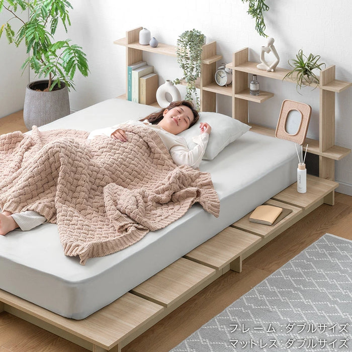 【新発売記念プライス】［ダブル］ディスプレイを愉しむ。ステージベッド 宮棚付き ベッドフレーム 単品 木製〔49600403〕