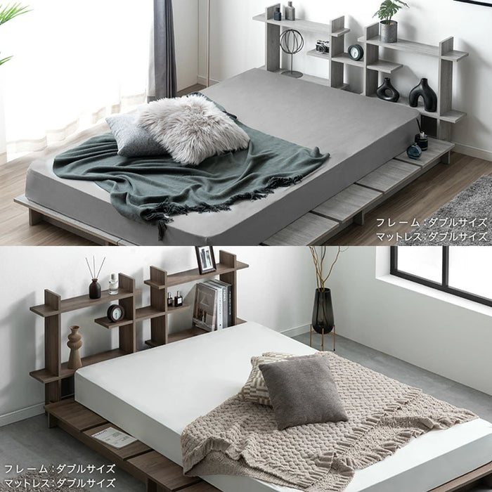 ［ダブル］ディスプレイを愉しむ。ステージベッド 宮棚付き ベッドフレーム 単品 木製〔49600403〕