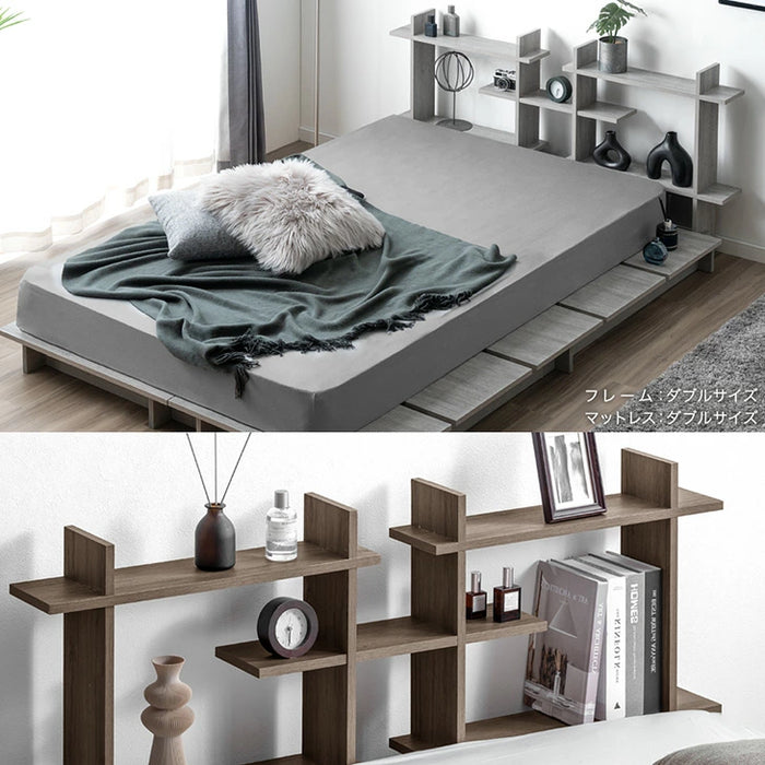 【新発売記念プライス】［ダブル］ディスプレイを愉しむ。ステージベッド 宮棚付き ベッドフレーム 単品 木製〔49600403〕