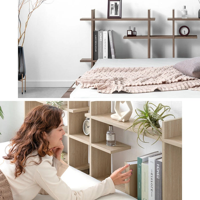 【新発売記念プライス】［ダブル］ディスプレイを愉しむ。ステージベッド 宮棚付き ベッドフレーム 単品 木製〔49600403〕