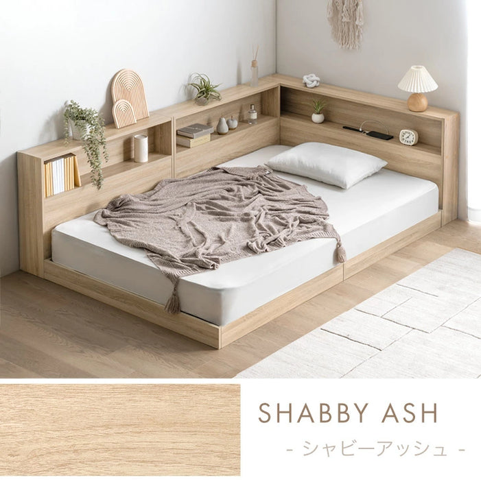 【新発売記念プライス】［シングル］L字宮棚付き ベッド フレーム単品 USB コンセント付き ローベッド フロアベッド〔49600413〕