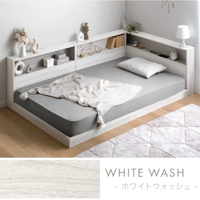 【新発売記念プライス】［シングル］L字宮棚付き ベッド フレーム単品 USB コンセント付き ローベッド フロアベッド〔49600413〕