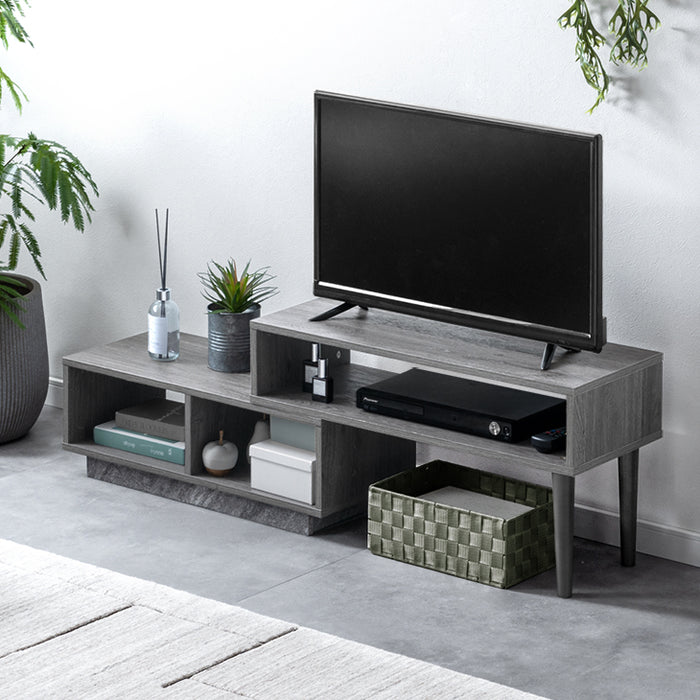 【新発売記念プライス】［幅75-138］伸縮テレビ台 コーナー 収納 ロータイプ 収納棚 引き出し コンパクト 木製 32型 〔49600424〕