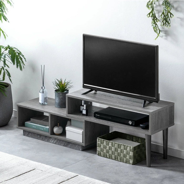 【新発売記念プライス】［幅75-138］伸縮テレビ台 コーナー 収納 ロータイプ 収納棚 引き出し コンパクト 木製 32型 〔49600424〕