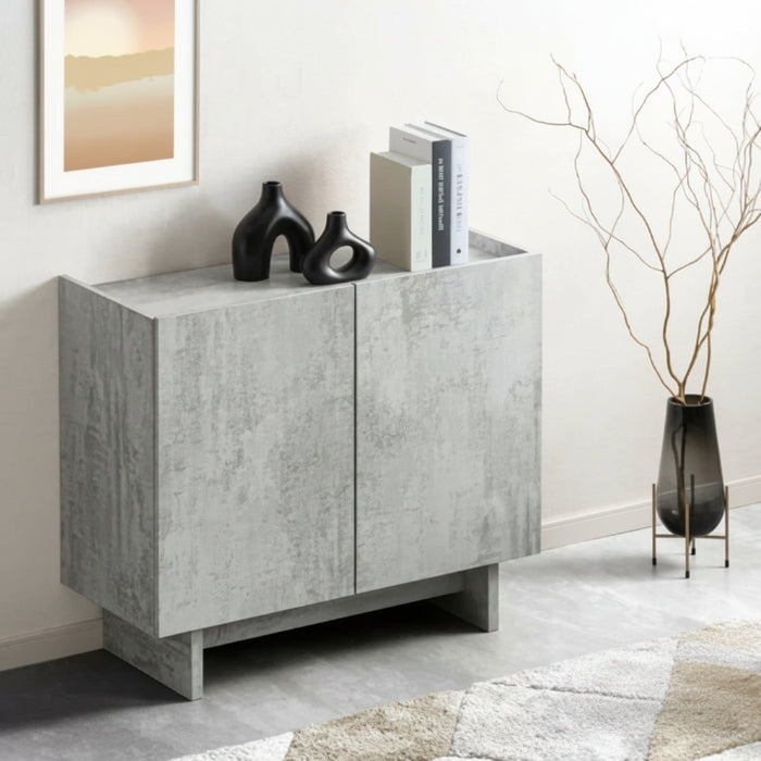 【新発売記念プライス】［幅90］ サイドボード 石目調 扉付き 両開き 北欧 キャビネット〔49600429〕