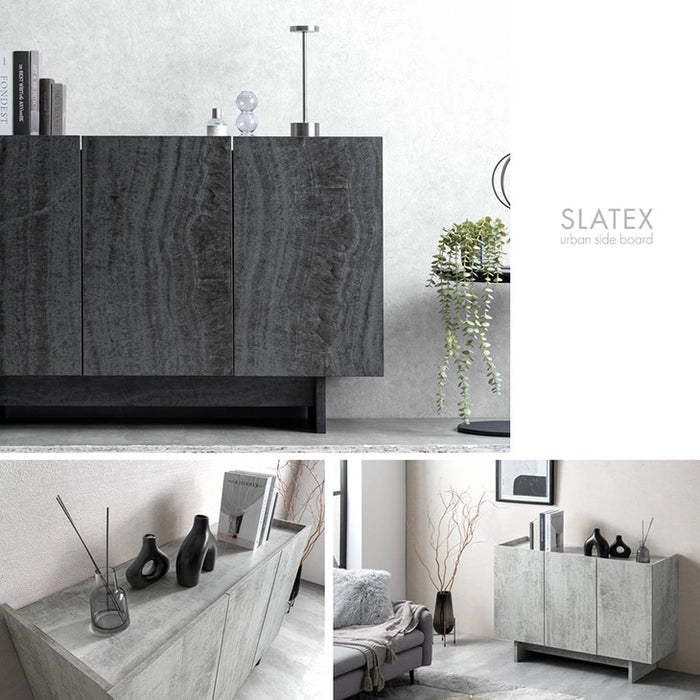 【新発売記念プライス】［幅90］ サイドボード 石目調 扉付き 両開き 北欧 キャビネット〔49600429〕