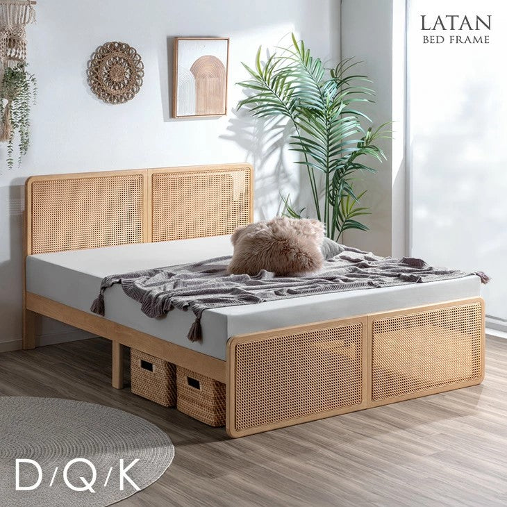 ［クイーン］ラタン調 ベッドフレーム ベッド すのこベッド 木製 北欧〔49600410〕