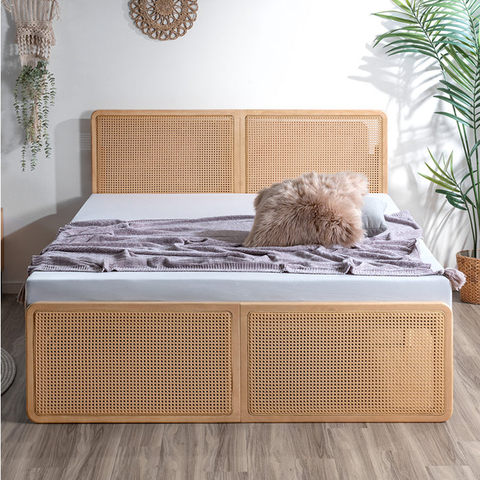 ［ダブル］ラタン調 ベッドフレーム ベッド すのこベッド 木製 北欧〔49600409〕