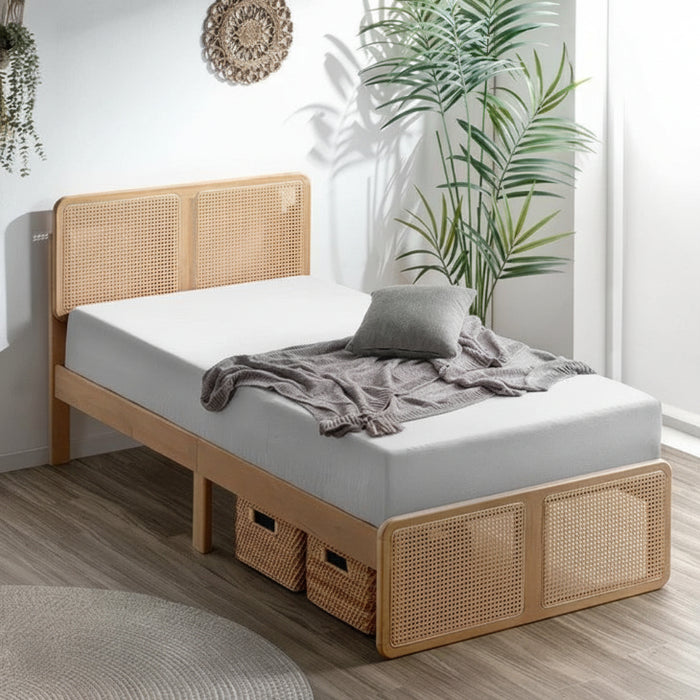 ［セミダブル］ラタン調 ベッドフレーム ベッド すのこベッド 木製 北欧〔49600431〕