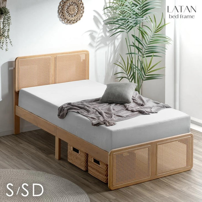 ［セミダブル］ラタン調 ベッドフレーム ベッド すのこベッド 木製 北欧〔49600431〕