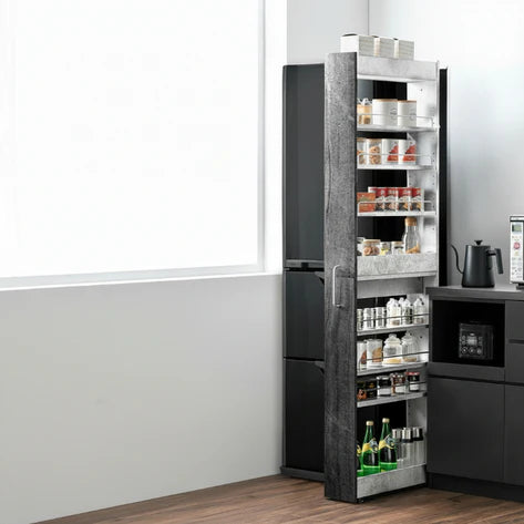 ［幅14cm］リバーシブル 隙間収納 ハイタイプ キッチンラック 上下分割OK キャスター付き スライド式 可動棚〔49600454〕