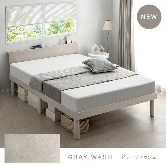 ≪累計80万台突破≫ [ダブル] 宮付きすのこベッド フレーム単品 2口コンセント付 天然木 北欧パイン〔49600787〕