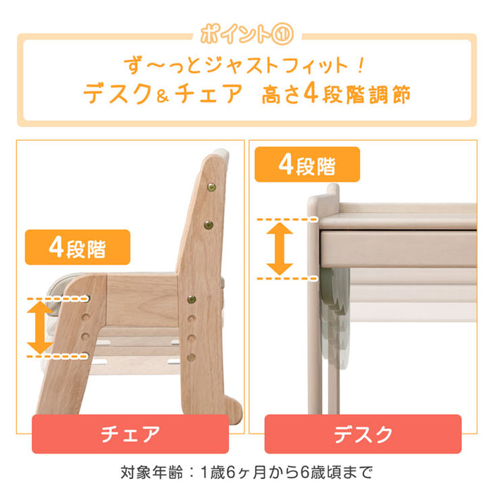 4段階の高さ調整ができる キッズデスクセット 子供机 チェアセット ダブレットスタンド 引き出し 勉強机 現役ママが考えた〔49600907〕