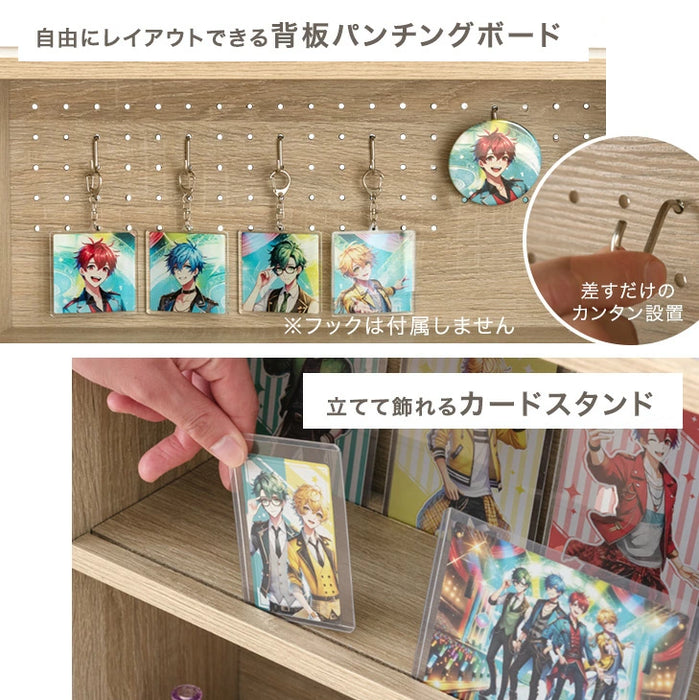 ［2台セット］コミックラック 4段 パンチング&カードスタンド付 有孔ボード 木製 大容量 本棚 カラーボックス〔49601332〕