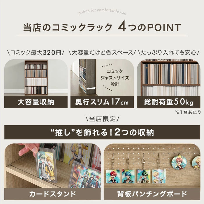 ［2台セット］コミックラック 4段 パンチング&カードスタンド付 有孔ボード 木製 大容量 本棚 カラーボックス〔49601332〕