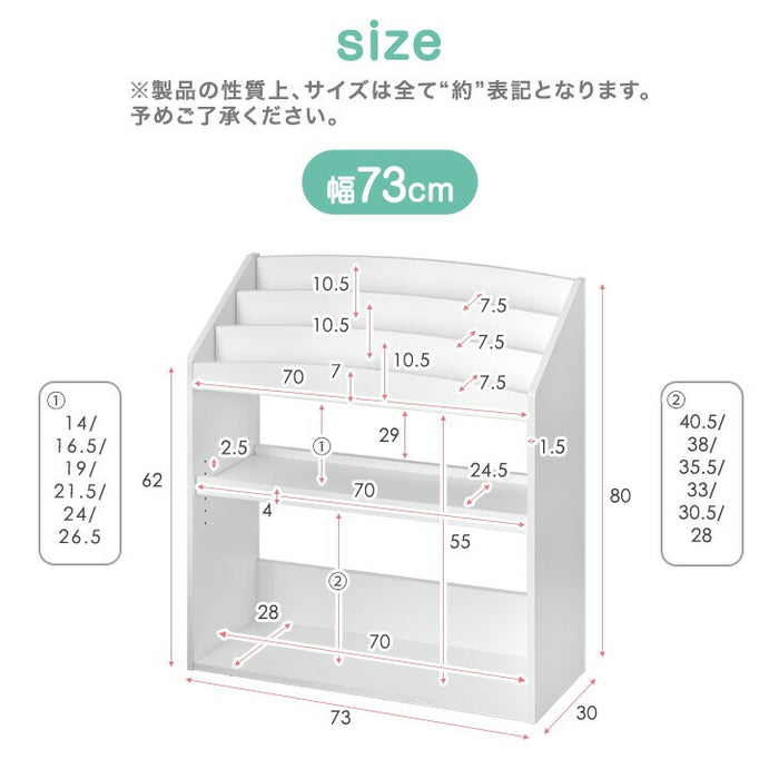 ［幅73］アレンジ自在 絵本ラック 3段 ディスプレイ 絵本棚 本棚 絵本 ラック おもちゃ箱〔21300163〕